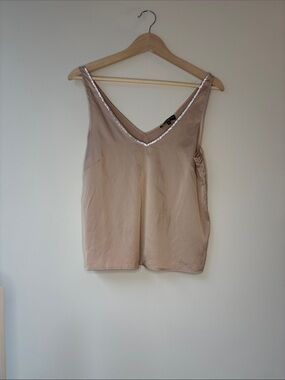 Generation Love Blush Beige Satin V-Neck Cami with Silver Trim